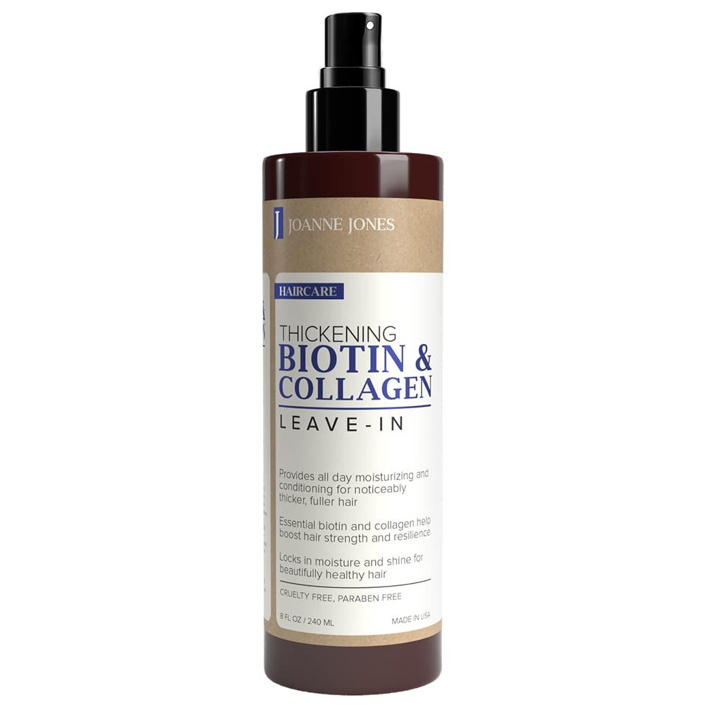 Joanne Jones Thickening Biotin &amp; Collagen Leave-In Conditioner, 8-fl oz Spray Bottle, Boost Moisture and Shine for All Hair Types
