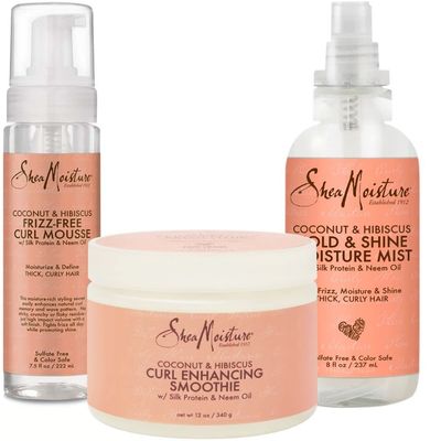 SheaMoisture Curly Hair Bundle: Frizz Free Mousse 7.5 Fl Oz, Curl Enhancing Smoothie 12 Oz, Hold &amp; Shine Mist 8 Fl Oz for Styling