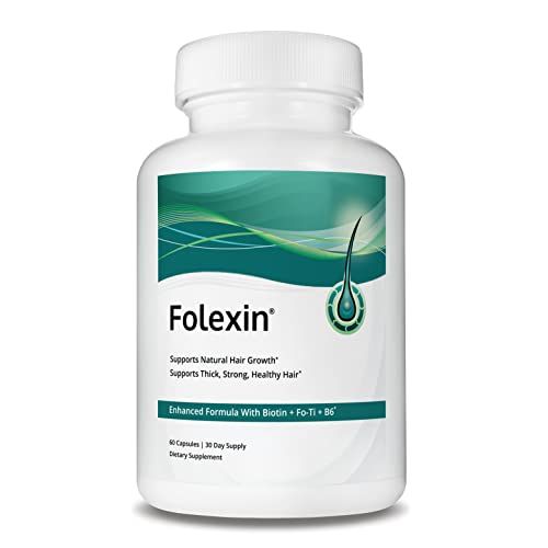 Folexin Hair Growth Support Supplement for Women &amp; Men with Biotin, Vitamin B6 &amp; Other Hair Vitamins for Thicker Hair Growth &amp; Hair Health Support. 60 Capsules