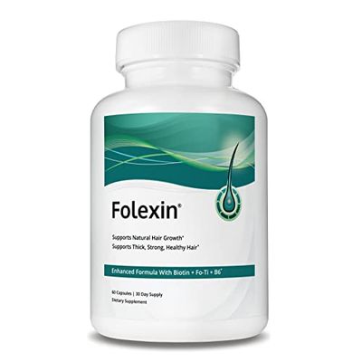 Folexin Hair Growth Support Supplement for Women &amp; Men with Biotin, Vitamin B6 &amp; Other Hair Vitamins for Thicker Hair Growth &amp; Hair Health Support. 60 Capsules