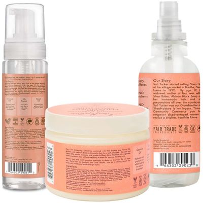 SheaMoisture Curly Hair Bundle: Frizz Free Mousse 7.5 Fl Oz, Curl Enhancing Smoothie 12 Oz, Hold &amp; Shine Mist 8 Fl Oz for Styling