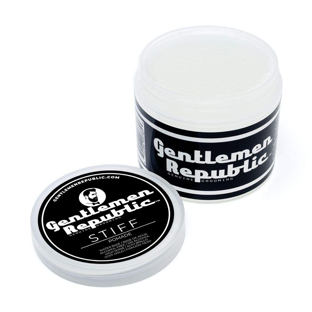 Gentlemen Republic Stiff Pomade for Men - Lightweight Water Based Pomade for High Hold &amp; Shine, Premium Mens Hair Styling Products with No Beeswax - Suitable for Thick Hair, 4oz