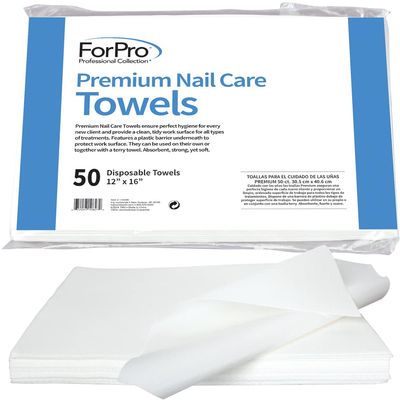 ForPro Professional Collection Premium Nail Care Towels for Manicures and Pedicures, Lint-Free, Disposable with Poly Back, 12&quot; x 16&quot;, 50-Count