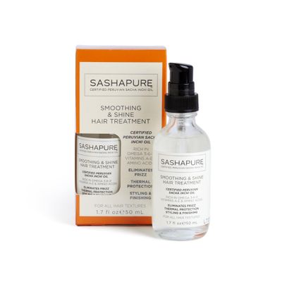 SASHAPURE Smoothing &amp; Shine Hair Treatment with Sacha Inchi Oil - Eliminates Frizz, Heat Protection, Styling &amp; Finishing, 1.7 fl.oz.