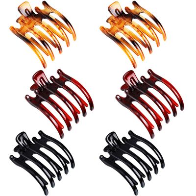 6 Pieces Plastic Non-slip Hair Claw Clips Glossy Prongs Claw Hair Clips Hairpin Clamp with Inner Teeth for Women, 3 Classic Colors