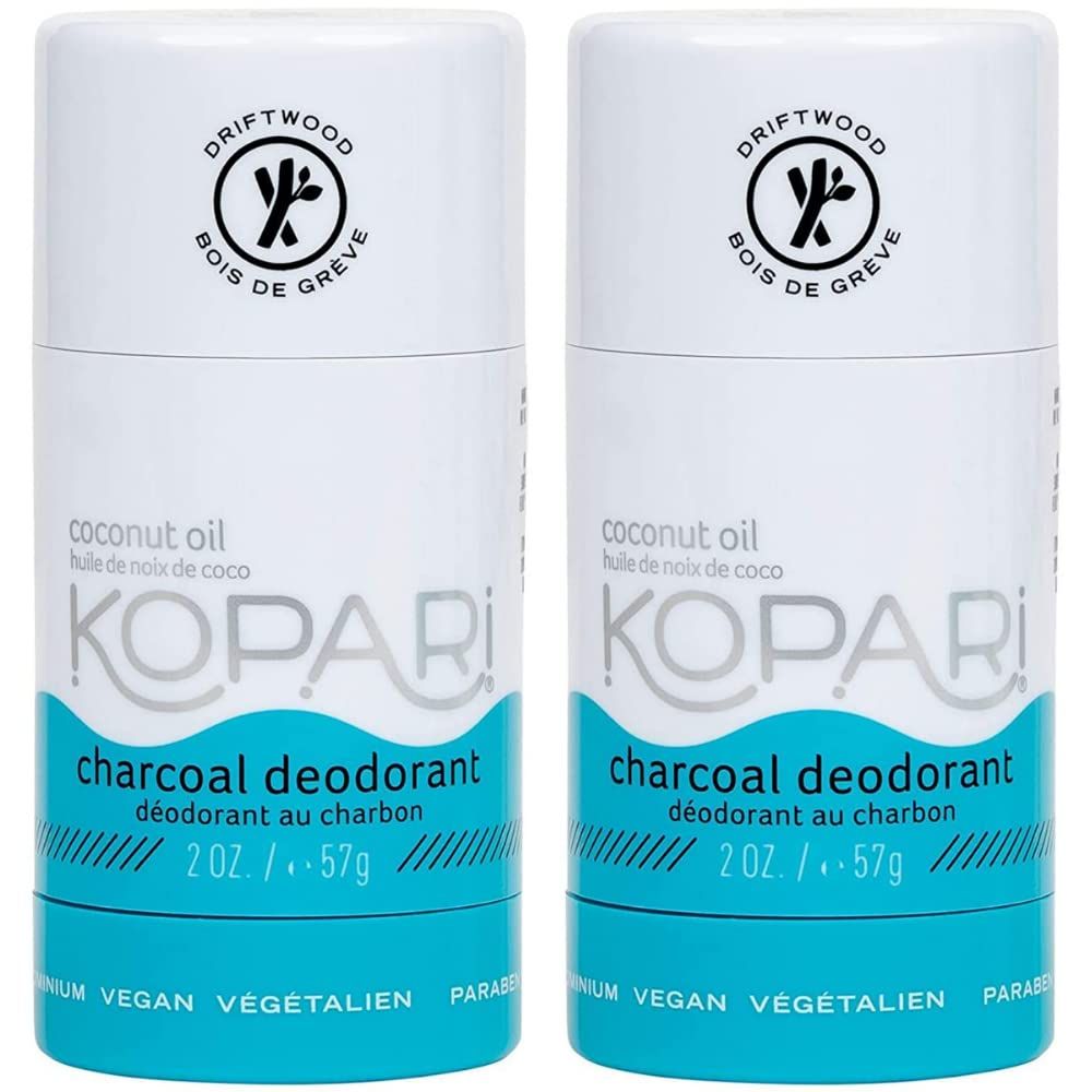 Kopari Aluminum Free Coconut Deodorant, Non Toxic &amp; Clean Plant-Based, No Aluminum, Parabens or Baking Soda, Long Lasting Protection, Charcoal 2 Pack