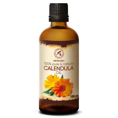 Calendula Oil 3.4 Fl Oz (100ml) - Calendula Officinalis Flower Extract - Infused - Almond Oil Base - 100% Pure &amp; Natural - Marigold Oil - Benefits for Skin, Nails, Hair, Face, Body