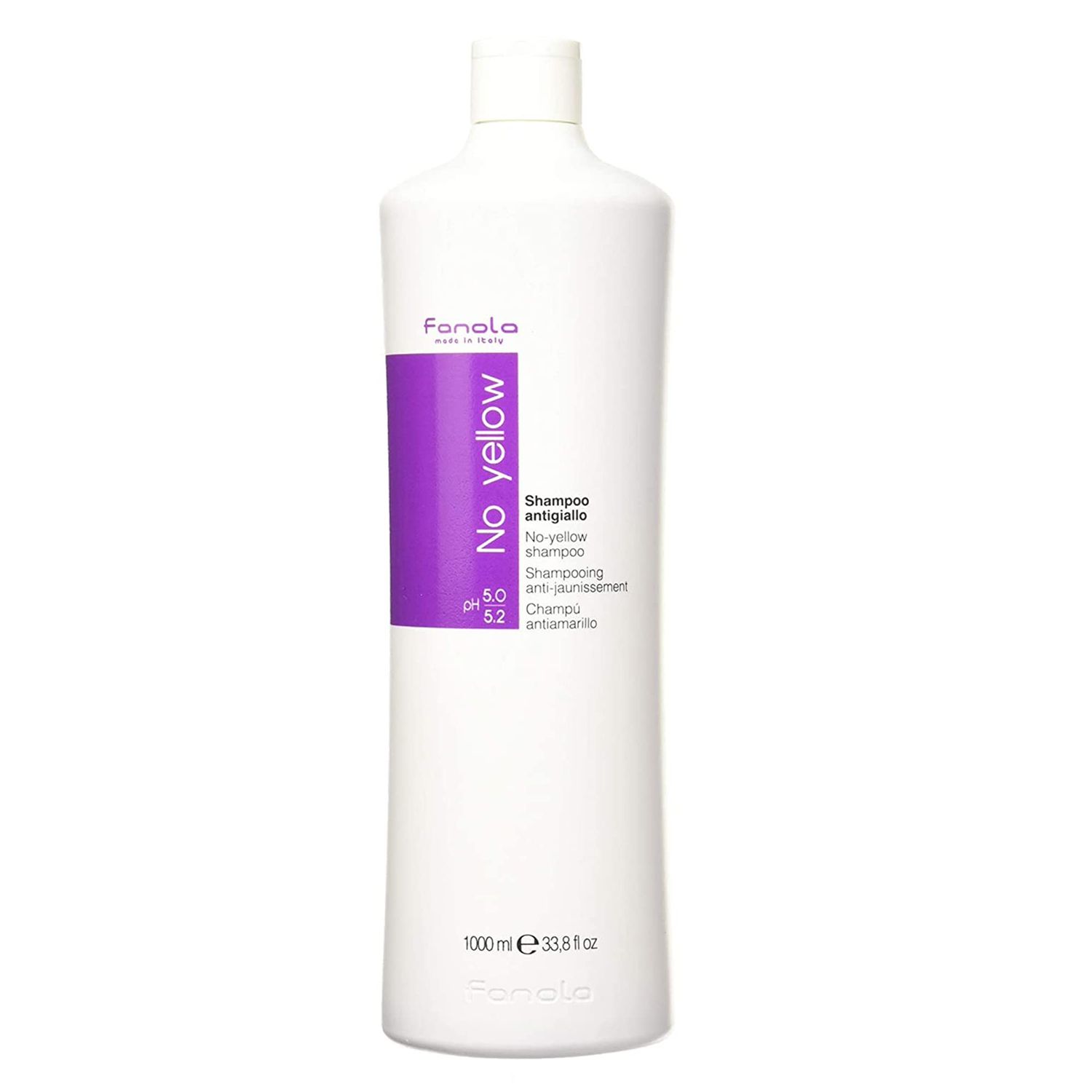 Fanola No Yellow Shampoo With Purple Violet Pigments To Eliminate Unwanted Yellow Tones &amp; Brassiness In Platinum, Light Blonde, Gray, Bleached, or Highlighted Hair 1000ml