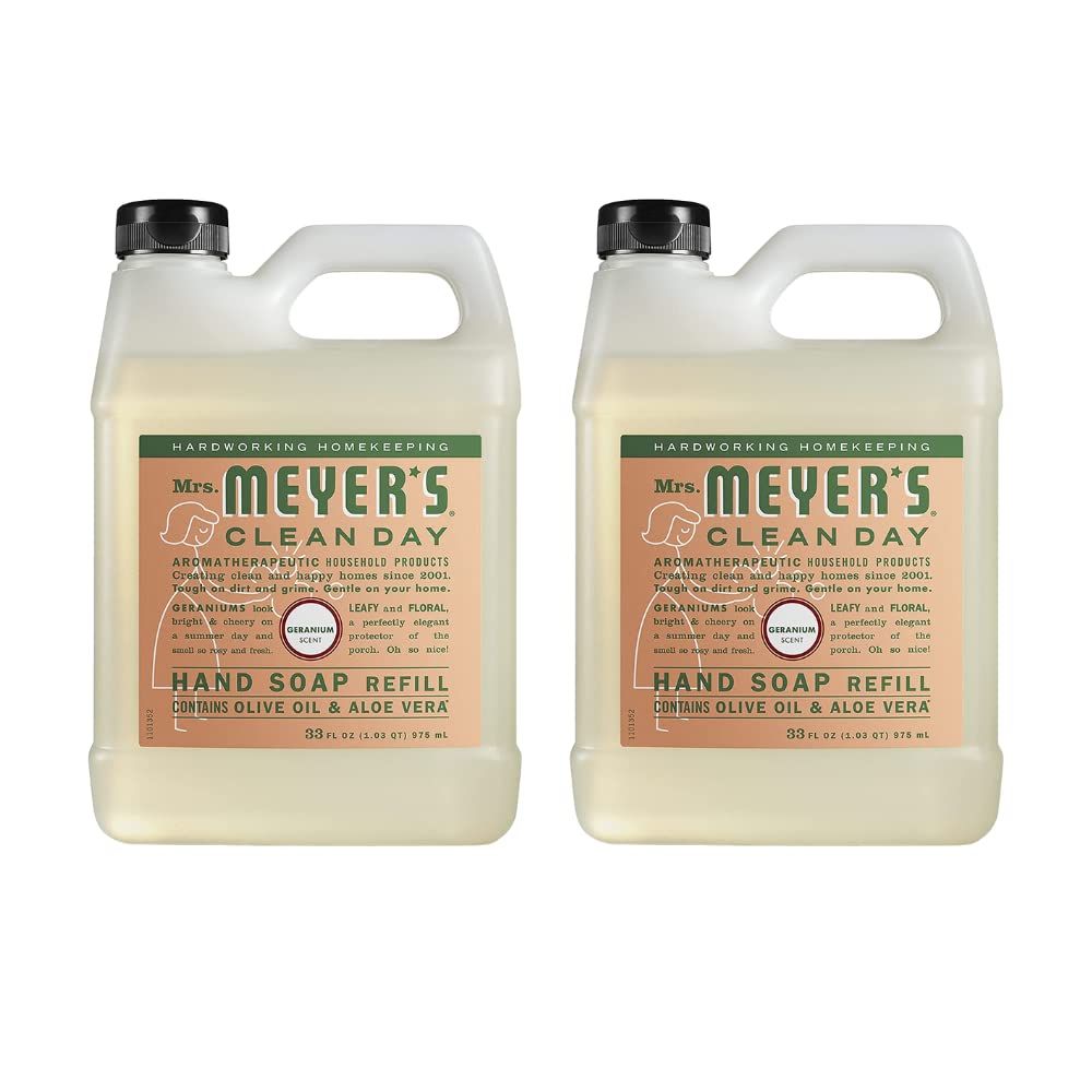 Mrs. Meyer&#39;s Hand Soap Refill, Made with Essential Oils, Biodegradable Formula, Geranium, 33 Fl. Oz (Pack Of 2)