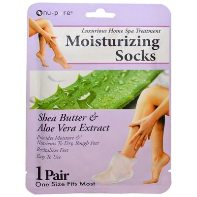 Nu-pore Moisturizing Socks - Feet Masks for Dry Skin &amp; Moisturizer for Cracked Feet Treatment with Shea Butter, Jojoba Oil, Aloe Vera to Help Repair &amp; Soothe Extra Dry Skin, 2 Socks per Pack (12 pack)