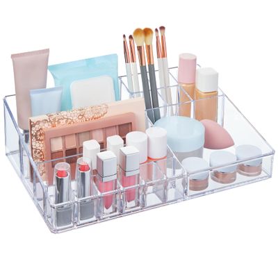 STORi Audrey Clear Vanity Makeup Organizer | 15-Compartment Holder for Brushes, Eyeshadow Palettes, &amp; Beauty Supplies | Stacks on Audrey Storage Drawers | Made in USA