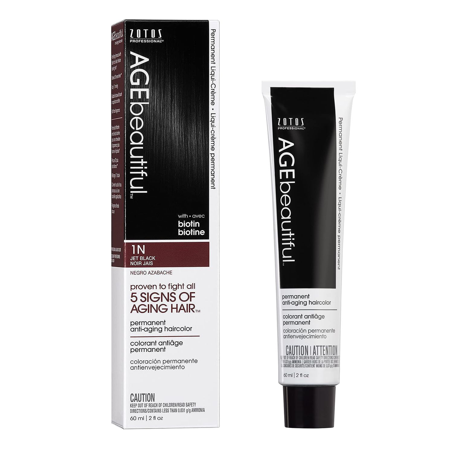 AGE beautiful Permanent Hair Color Dye Liqui Creme | 100% Gray Coverage | Anti-Aging Haircolor | Biotin for Thicker, Fuller Hair | Professional Salon Coloring | 1N Jet Black