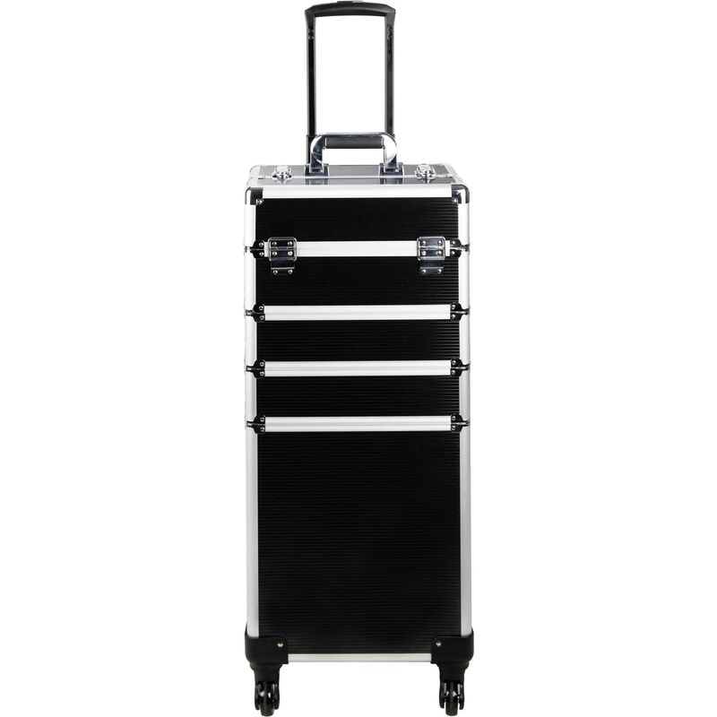 Ver Beauty 4-in-1 Professional Makeup Travel Case (Black Matte) Aluminum Frame, Cosmetic Lockable Large Storage Portable Case, Keylock Security System, Salon Barber Case, 360 Rolling Wheel System