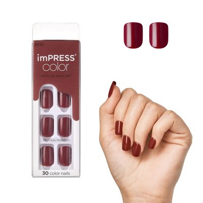 KISS imPRESS No Glue Mani Press On Nails, Color, &#39;Espress(y) ourself&#39;, Brown, Short Size, Squoval Shape, Includes 30 Nails, Prep Pad, Instructions Sheet, 1 Manicure Stick, 1 Mini File