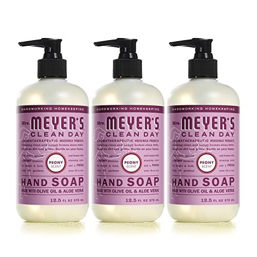 MRS. MEYER&#39;S CLEAN DAY Hand Soap, Made with Essential Oils, Biodegradable Formula, Peony, 12.5 fl. oz - Pack of 3