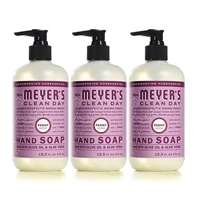MRS. MEYER&#39;S CLEAN DAY Hand Soap, Made with Essential Oils, Biodegradable Formula, Peony, 12.5 fl. oz - Pack of 3