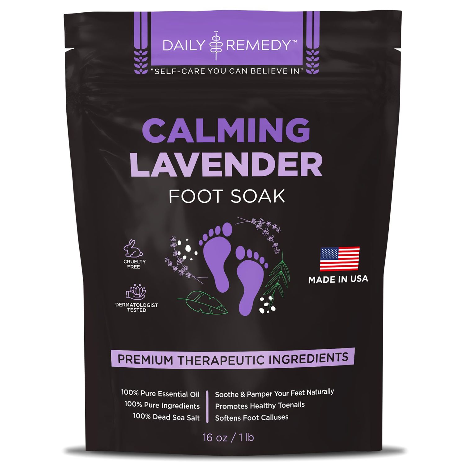 Calming Lavender Foot Soak with Epsom Salt, Made in USA, Foot Soak Soothes Sore Tired Feet, Athletes Foot, Stubborn Foot Odor, Softens Calluses &amp; Helps Treat Toenail, 16 oz 1 lb