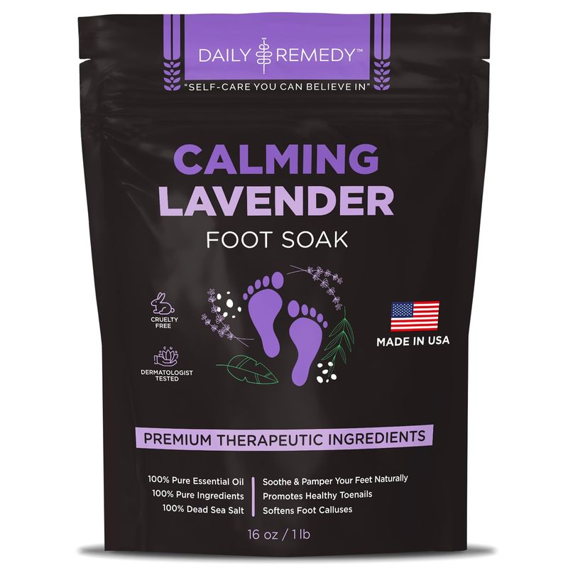 Calming Lavender Foot Soak with Epsom Salt, Made in USA, Foot Soak Soothes Sore Tired Feet, Athletes Foot, Stubborn Foot Odor, Softens Calluses &amp; Helps Treat Toenail, 16 oz 1 lb