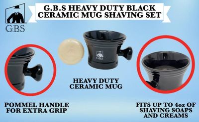 G.B.S Men's Wet Shaving Black Set - Pack of 3 Piece- Synthetic Hair Shaving Brush, Ceramic Mug and 97% All Natural Shaving Soap Compliments for any Shaving Razor