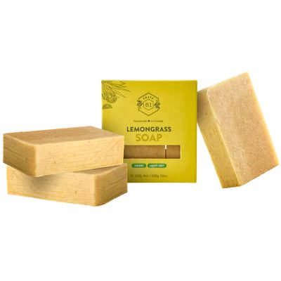 Crate 61 Organics, Handmade in Canada, Plant Based Cold Process Natural Bar Soap For Face And Body, With Premium Essential Oils, For Men And Women 3 Pack (Lemongrass)