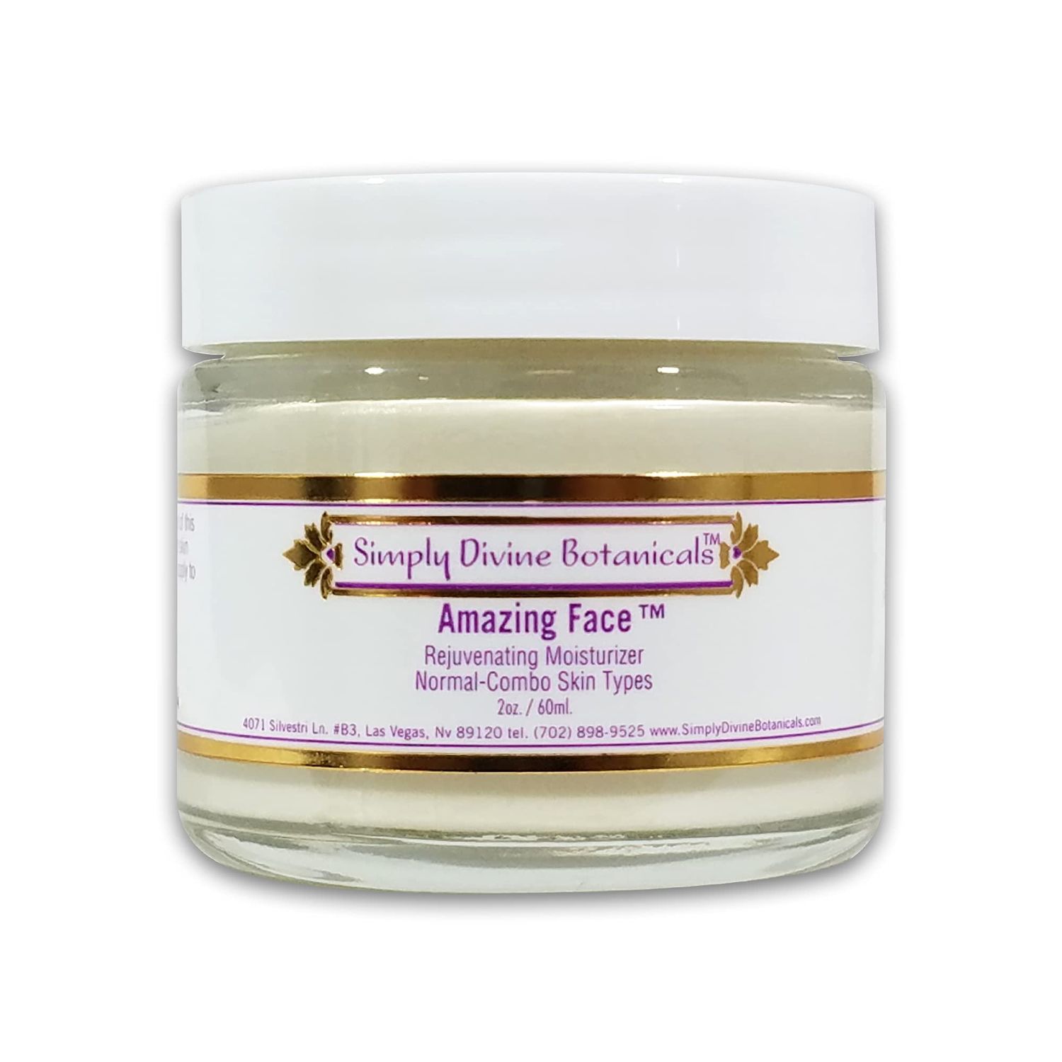 Simply Divine Botanicals Amazing Face Rejuvenating Moisturizer - Natural and Organic Anti-Aging Cream with Aloe Butter and Shea Oil For Dry, Normal, Mature, Sensitive Skin, 2 oz.