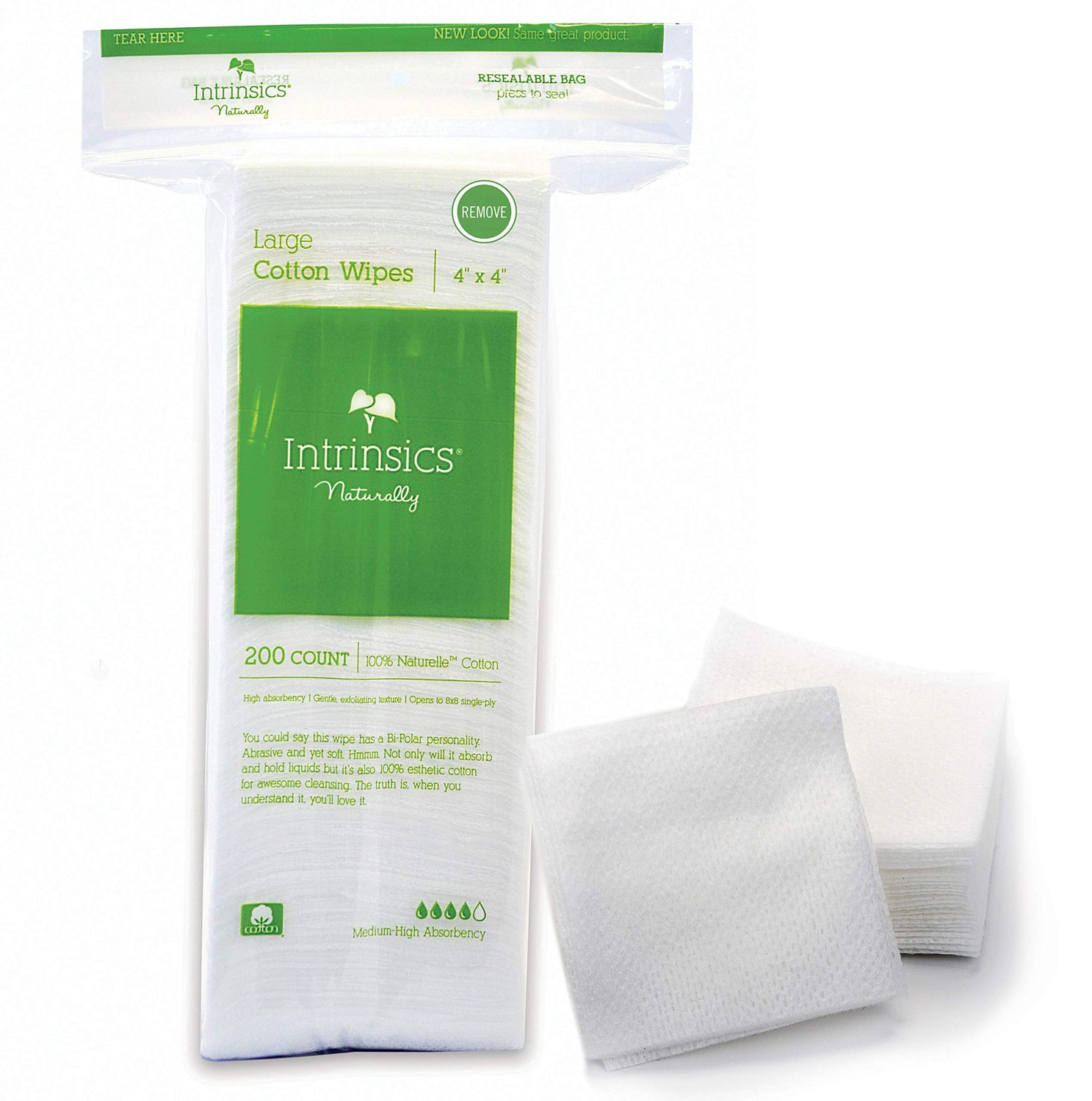 Intrinsics Large Cotton Face Pads - 4&quot; x 4&quot;, 8-Ply 100% Cotton Makeup Remover Pads (200 Count)