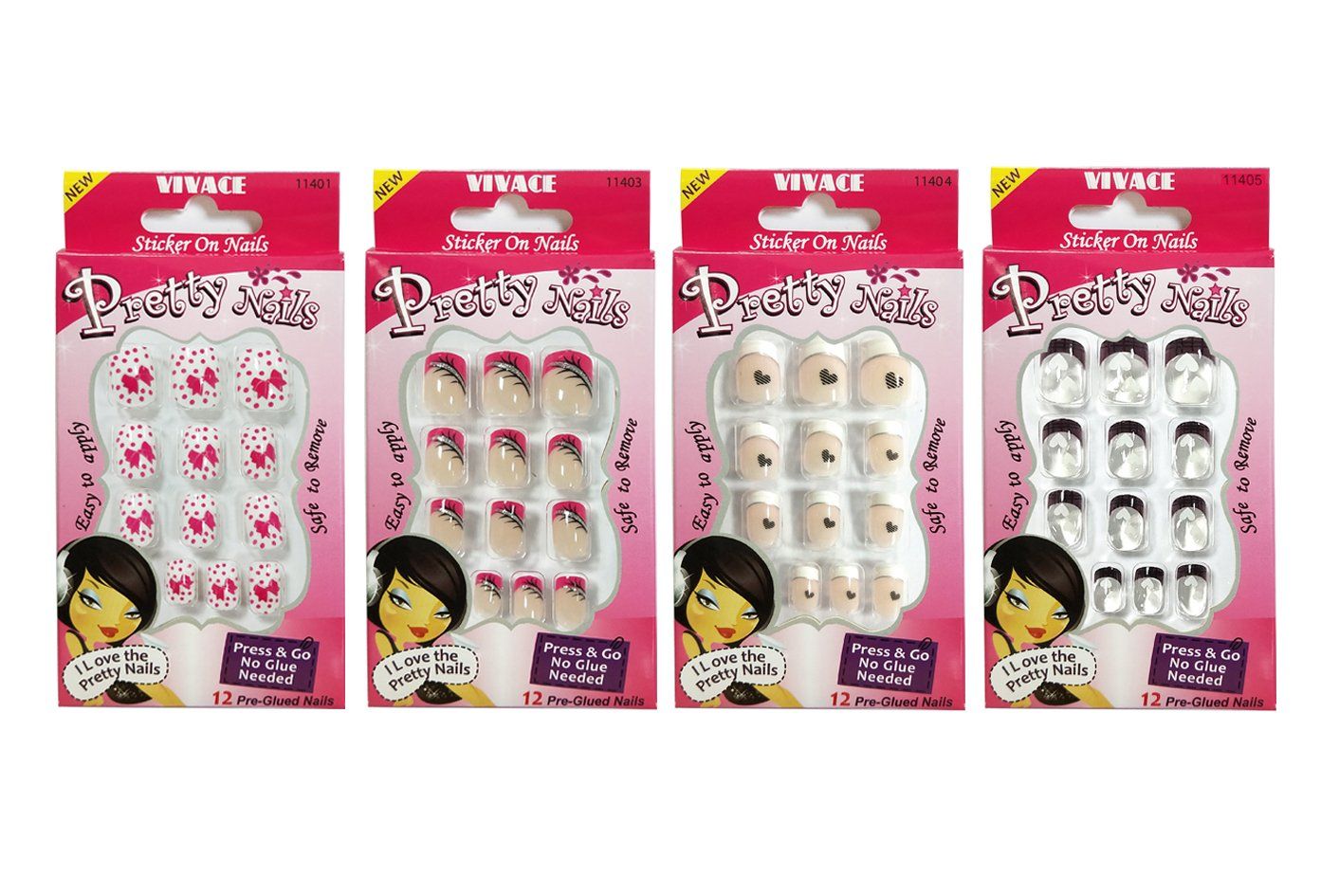 Vivace 4PACK 48tips Artificial Preglued Pretty Junior Sticker Nails For Kids (Pretty 1)