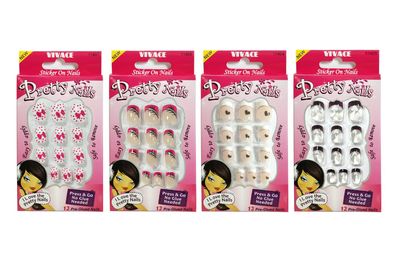 Vivace 4PACK 48tips Artificial Preglued Pretty Junior Sticker Nails For Kids (Pretty 1)