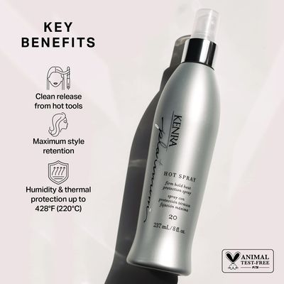 Kenra Platinum Hot Spray 20 | Heat Protection Styler | Long-Lasting, Firm Hold | Adds Vibrant Shine | Humidity &amp; Thermal Protection | Clean Release From Heated Tools | All Hair Types | 8 fl. Oz