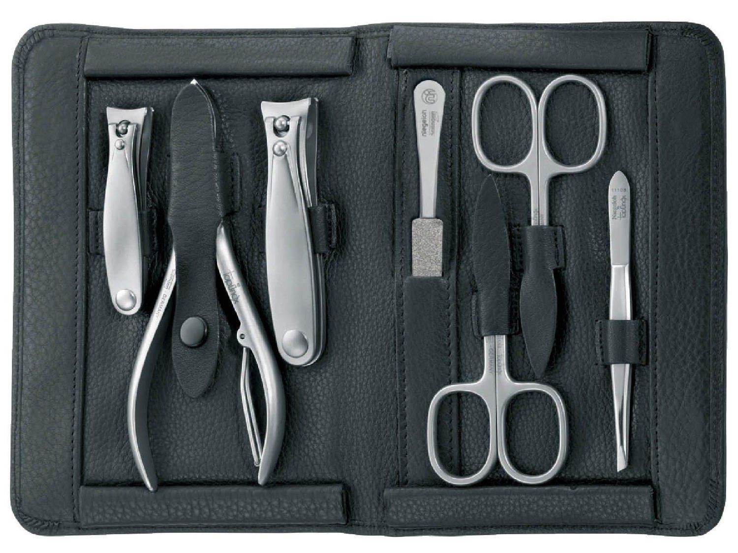 TopInox &quot;IMANTADO XL&quot; Manicure Set for Men in Black Leather Case by Niegeloh, Germany