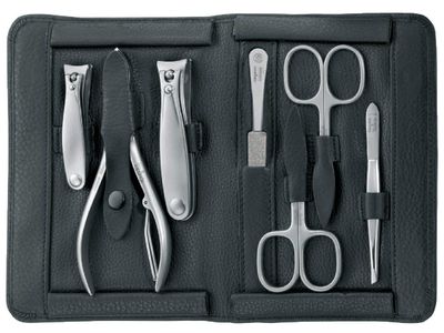 TopInox &quot;IMANTADO XL&quot; Manicure Set for Men in Black Leather Case by Niegeloh, Germany