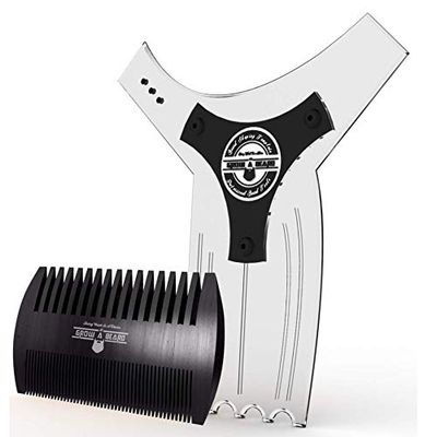 Beard Shaper &amp; Beard Shaping Tool for Men, Beard Lineup Guide Template, Perfect for Styling and Edging, Includes Dual Action Beard Comb &amp; Barber Pencil Liner