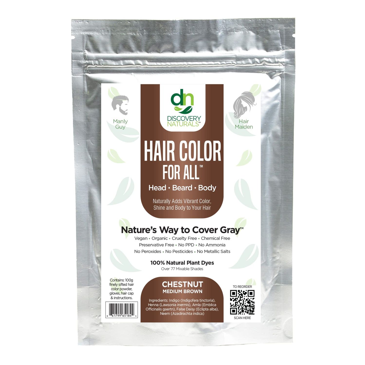 Brown Henna Hair Color For All Kit | 100% All Natural Indigo Powder Hair Dye &amp; Beard Dye (Chestnut Medium Brown) Organic, Herbal &amp; Vegan Chemical &amp; Cruelty Free Permanent Gray Coverage &amp; Tinting