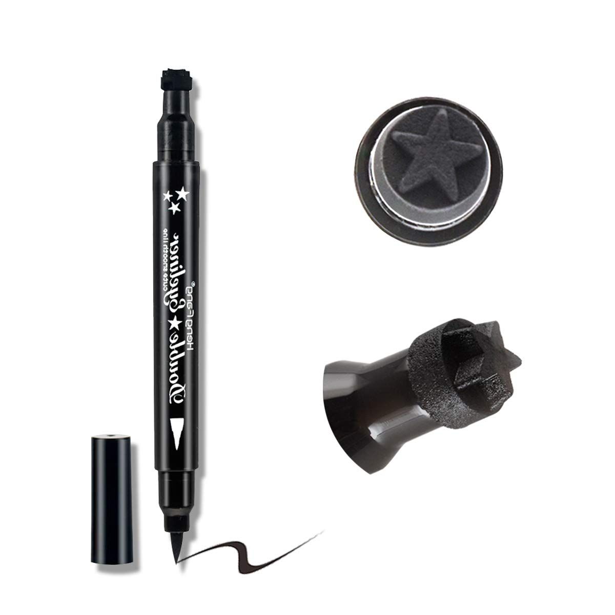 LAMUSELAND Eyeliner Stamp Wingliner, Waterproof Smudgeproof Liquid Eye Liner Gel Pen Set, Long Lasting Heart Black Thin Double Ended Pencil Makeup Tools for Women (A Star)