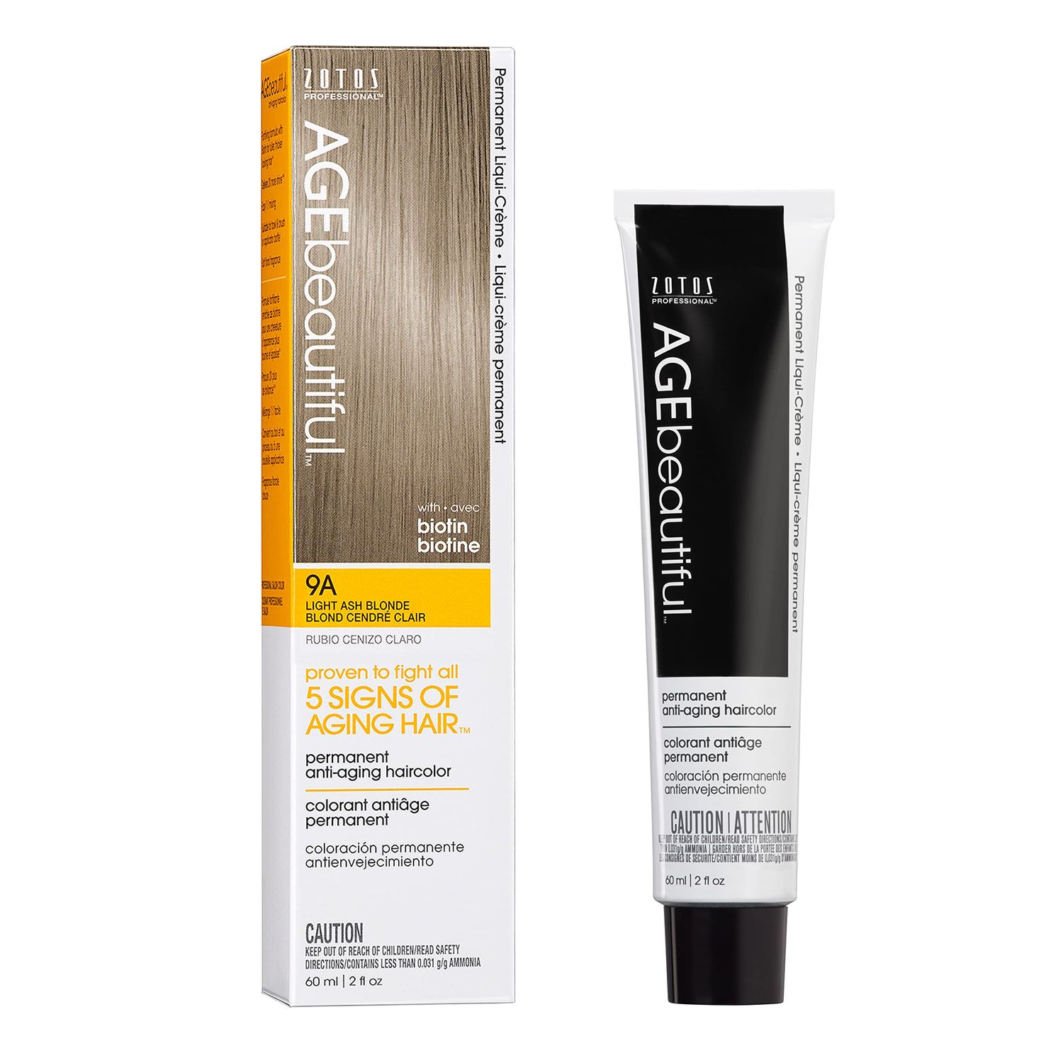 AGE beautiful Permanent Hair Color Dye Liqui Creme | 100% Gray Coverage | Anti-Aging Haircolor | Biotin for Thicker, Fuller Hair | Professional Salon Coloring | 9A Light Ash Blonde
