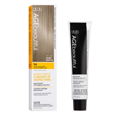 AGE beautiful Permanent Hair Color Dye Liqui Creme | 100% Gray Coverage | Anti-Aging Haircolor | Biotin for Thicker, Fuller Hair | Professional Salon Coloring | 9A Light Ash Blonde