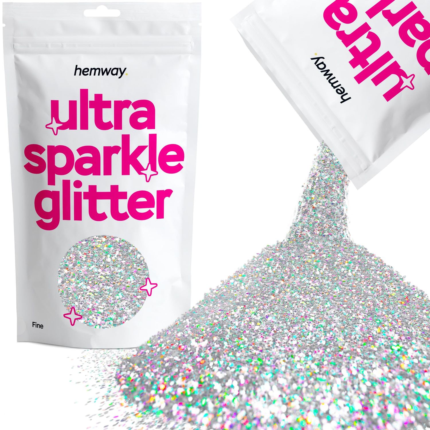 Hemway Premium Ultra Sparkle Glitter Multi Purpose Metallic Flake for Arts Crafts Nails Cosmetics Resin Festival Face Hair - Silver Holographic - Fine (1/64&quot; 0.015&quot; 0.4mm) 100g / 3.5oz