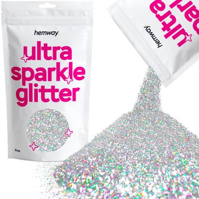 Hemway Premium Ultra Sparkle Glitter Multi Purpose Metallic Flake for Arts Crafts Nails Cosmetics Resin Festival Face Hair - Silver Holographic - Fine (1/64&quot; 0.015&quot; 0.4mm) 100g / 3.5oz
