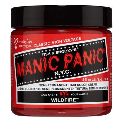 MANIC PANIC Wildfire Red Hair Dye - Classic High Voltage - Semi Permanent Hair Color - Reddish Orange Shade - Glows in Blacklight - For Dark &amp; Light Hair - Vegan, PPD &amp; Ammonia Free - Hair Coloring