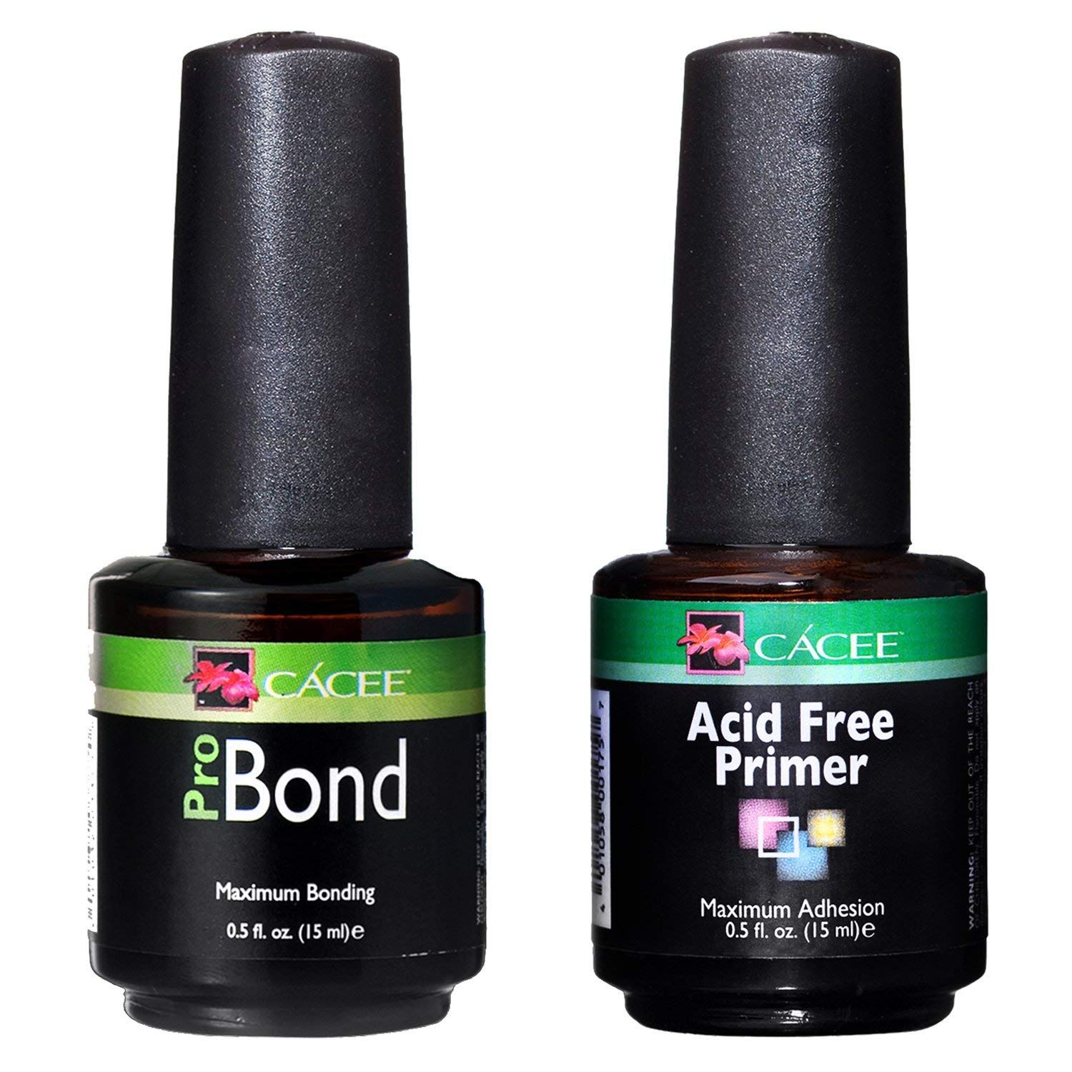 Acrylic Nail Acid Free Primer &amp; Pro Bond Nail Prep 0.5 oz by Cacee, for Gel Polish, Low Odor, UV/LED, Acrylic Nails Compatible (Acid Free + Probond)