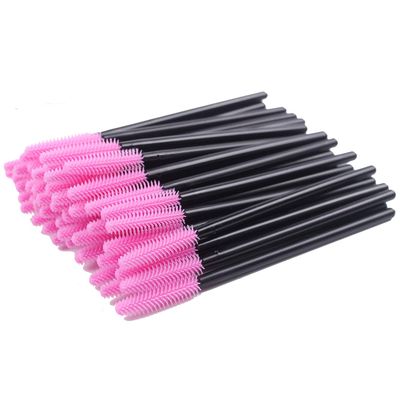 BIHRTC Pack of 100 One-Off Disposable Silicone Eyelash Mascara Brushes Wands Applicator Eyebrow Brush Makeup Tool Kit Set Deep pink