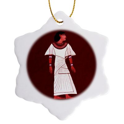 3dRose orn_54019_1 Ancient Egyptian Man with Burgundy and Rose Robe Accents on Burgundy Textured Background-Snowflake Ornament, 3-Inch, Porcelain