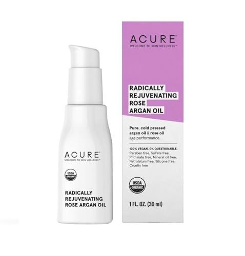 ACURE Radically Rejuvenating Rose Argan Oil - Face, Hair &amp; Body Oil Serum Rich in Vitamin E - Lightweight, Non-Greasy, Vegan - 1 Fl Oz