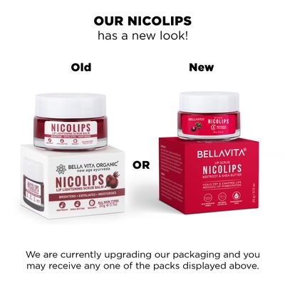 Bella Vita Organic NicoLips Lip Scrub Balm For Lightening &amp; Brightening Dark Lips For Men &amp; Women, 20g
