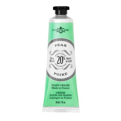 La Chatelaine 20% Shea Butter Hand Cream, Travel Size 1 fl oz with Organic Argan Oil, Moisturizing, Nourishing, Repairing, Non-Greasy Formula, Made in France, Paraben Free - Pear