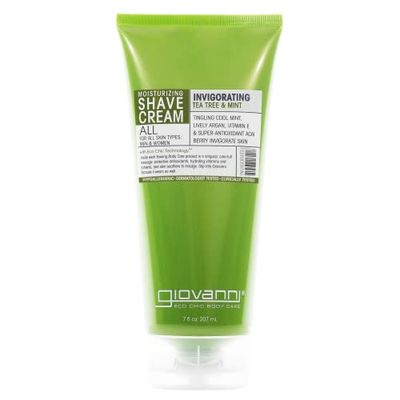 GIOVANNI Moisturizing Shave Cream - Invigorating Tea Tree &amp; Mint Scented, Enriched with Jojoba, Vitamin E, Acai, Shea Butter Extract, Hyporallergic, For Men &amp; Women, All Skin Types - 7 oz