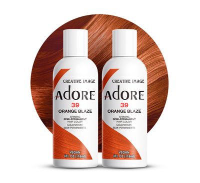 Adore Semi Permanent Hair Color - Vegan and Cruelty-Free Orange Hair Dye - 4 Fl Oz - 039 Orange Blaze (Pack of 2)