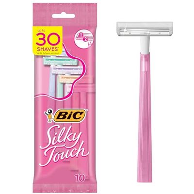 BIC Silky Touch Women&#39;s Disposable Razors, With 2 Blades, Pretty Pastel Razor Handles, 10 Count Pack of Shaving Razors