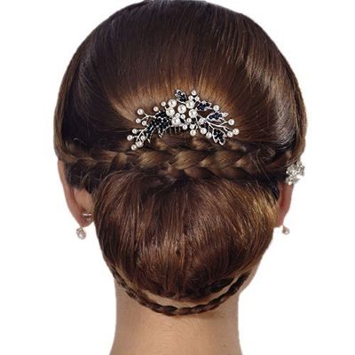 EVER FAITH Wedding Hair Accessories Austrian Crystal Simulated Pearl Floral Leaf Branch Bridal Side Comb Blue for Bride Silver-Tone