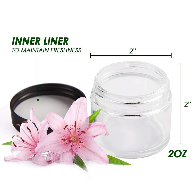 Hoa Kinh 2 ounce Glass Jars with Lids, 24 Pack Round Glass Jars, Small Clear Glass Container with Black Plastic Smooth Lids